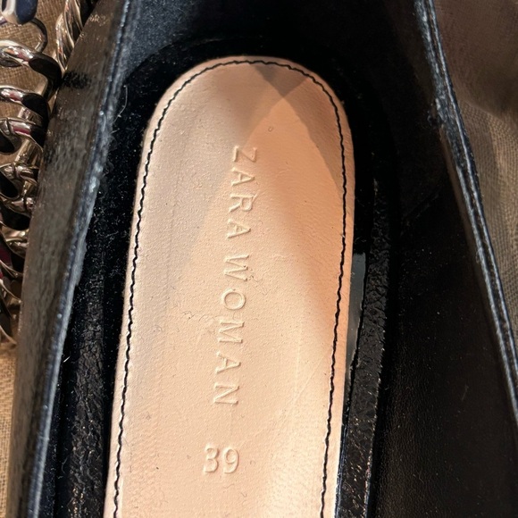 ZARA Sz 39 Pointy Toe Ankle Chunky Chain Kitten Heel Pumps Slip On Shoes - Picture 6 of 13